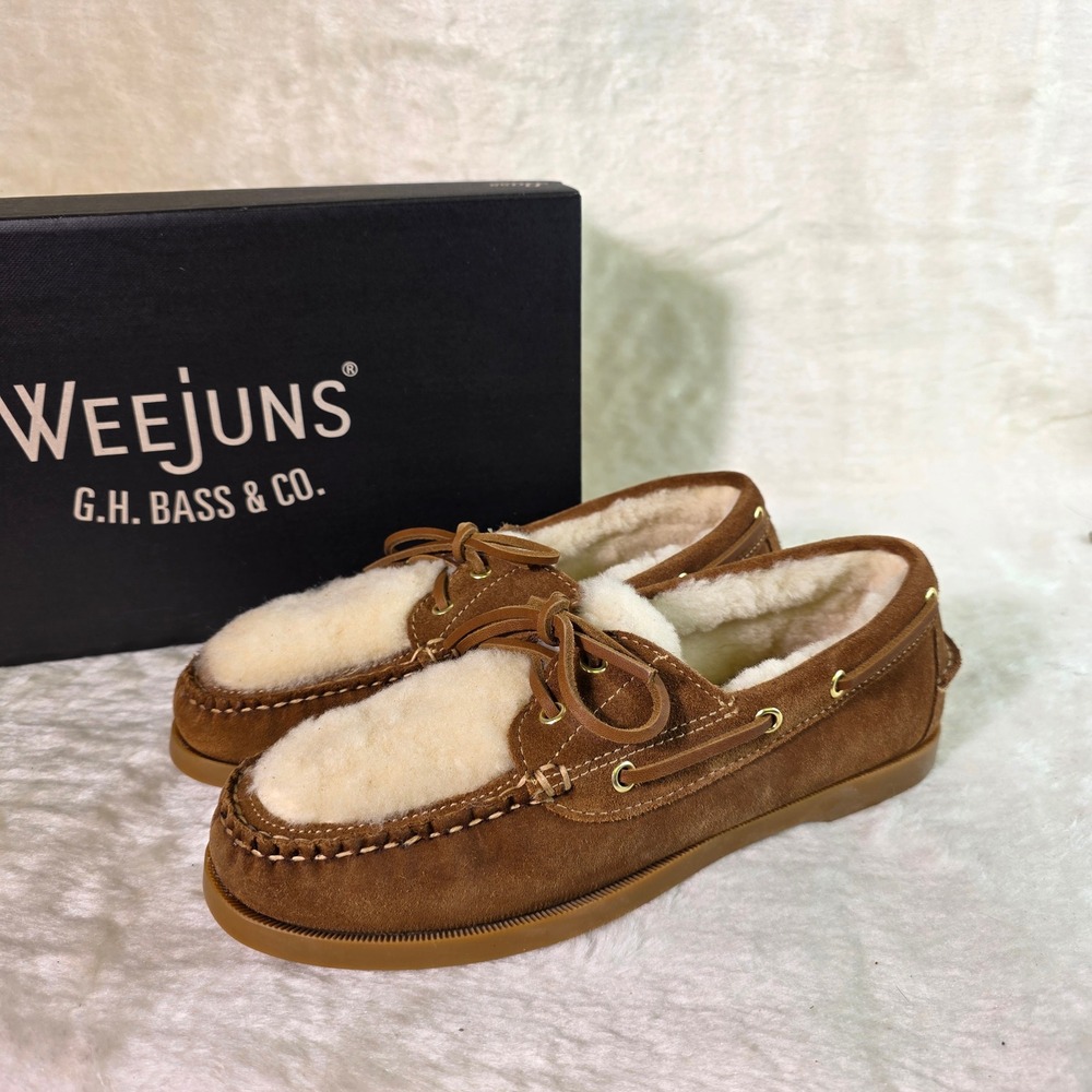 G.H. Bass Weejuns Hampton Shearling Loafers Mocs Tan Suede Boat Shoes Womens 7